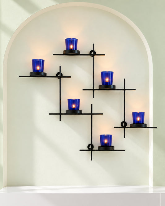 Homesake® Black Scorching Ladder with Six Votive Green, Wall Hanging Candle Tealight Holder, Set of 2