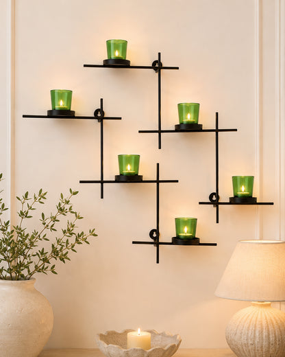 Homesake® White Scorching Ladder with Six Votive Blue, Wall Hanging Candle Tealight Holder, Set of 2