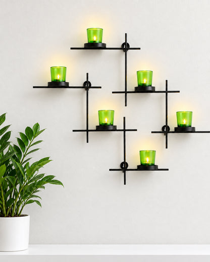 Homesake® Black Scorching Ladder with Six Votive Green, Wall Hanging Candle Tealight Holder, Set of 2