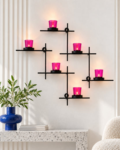 Homesake® Black Scorching Ladder with Six Votive Green, Wall Hanging Candle Tealight Holder, Set of 2
