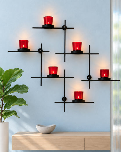 Homesake® Black Scorching Ladder with Six Votive Green, Wall Hanging Candle Tealight Holder, Set of 2