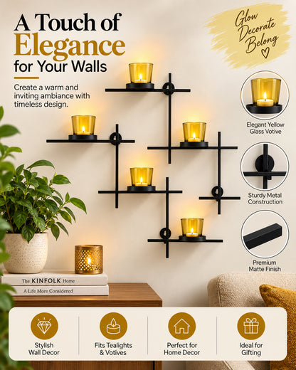 Homesake® Black Scorching Ladder with Six Votive Green, Wall Hanging Candle Tealight Holder, Set of 2