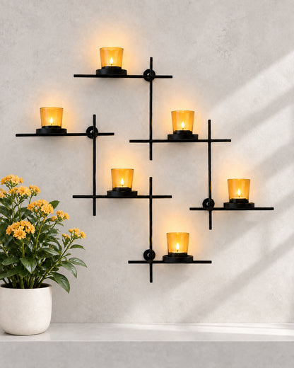 Homesake® Black Scorching Ladder with Six Votive Green, Wall Hanging Candle Tealight Holder, Set of 2