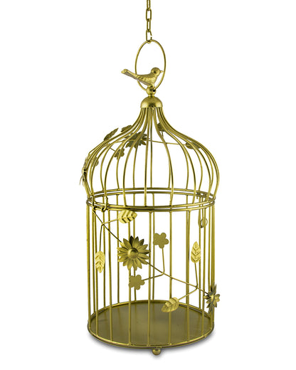 White Bird Cage with Floral Vine (Set of 2), with hanging chain