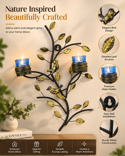 Tree with Bird Nest Votive Stand Blue, Wall Candle holder and Tealight candles