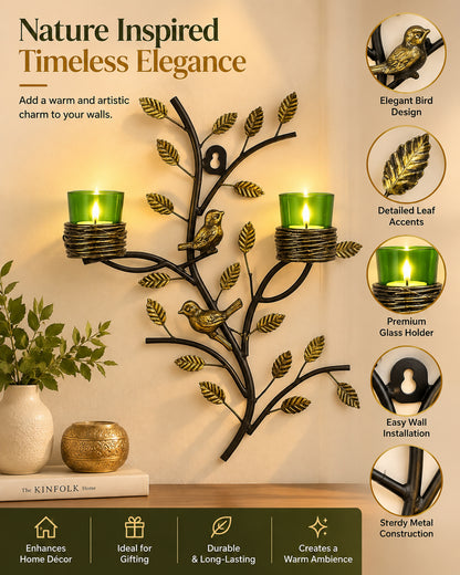 Tree with Bird Nest Votive Stand Blue, Wall Candle holder and Tealight candles