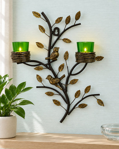 Tree with Bird Nest Votive Stand Blue, Wall Candle holder and Tealight candles