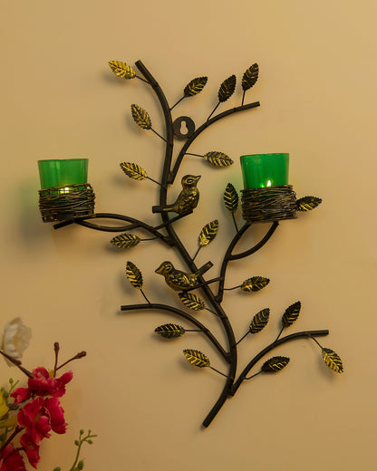 Tree with Bird Nest Votive Stand Blue, Wall Candle holder and Tealight candles