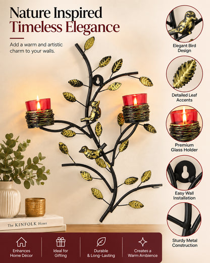 Tree with Bird Nest Votive Stand Blue, Wall Candle holder and Tealight candles