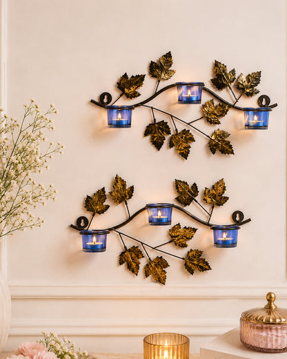 Maple Leaf Wall Mount with 3 Votive, set of 2, candle stand wall mounted with tea lights