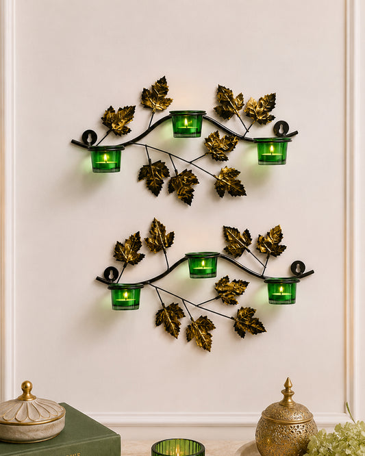 Maple Leaf Wall Mount with 3 Votive, set of 2, candle stand wall mounted with tea lights