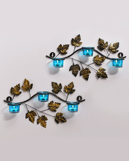 Maple Leaf Wall Mount with 3 Votive, set of 2, candle stand wall mounted with tea lights