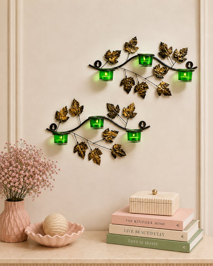 Maple Leaf Wall Mount with 3 Votive, set of 2, candle stand wall mounted with tea lights