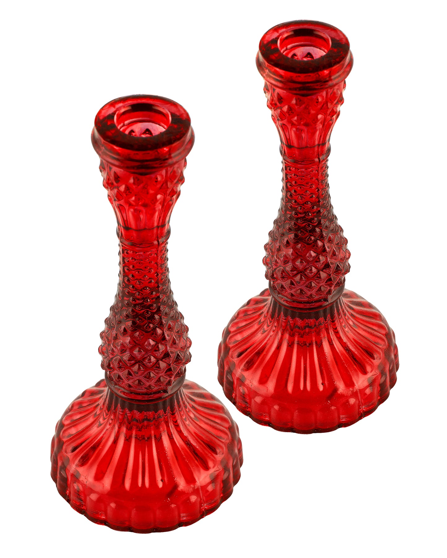 Solid Glass candle Stand Carved  (Set of 2)