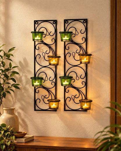 Wall Hanging Twisted Petals Tea Light Candle Diya Holders, Set of 2,Candle holder