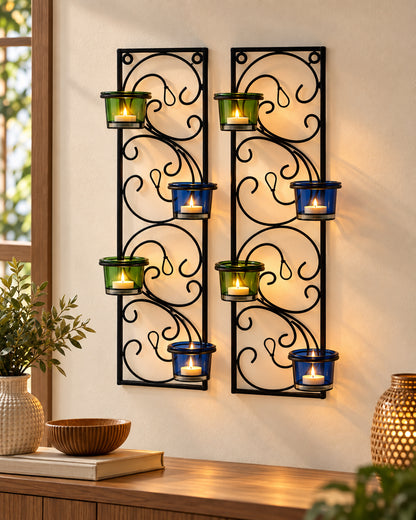 Wall Hanging Twisted Petals Tea Light Candle Diya Holders, Set of 2,Candle holder