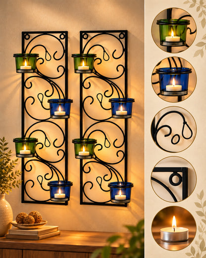 Wall Hanging Twisted Petals Tea Light Candle Diya Holders, Set of 2,Candle holder