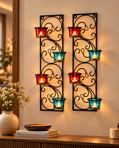 Wall Hanging Twisted Petals Tea Light Candle Diya Holders, Set of 2,Candle holder