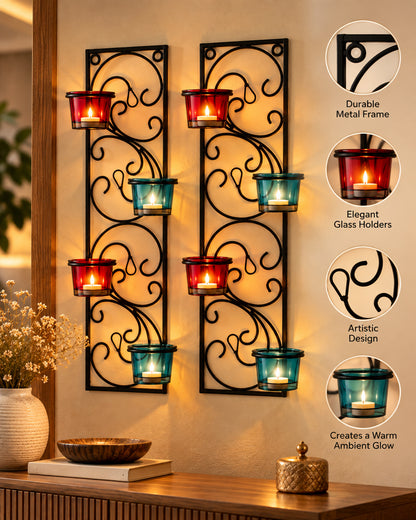 Wall Hanging Twisted Petals Tea Light Candle Diya Holders, Set of 2,Candle holder
