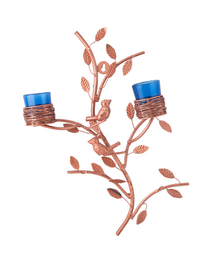 Copper Tree with Bird Nest Votive Stand , Wall Candle Holder and Tealight Candles, Rose Gold