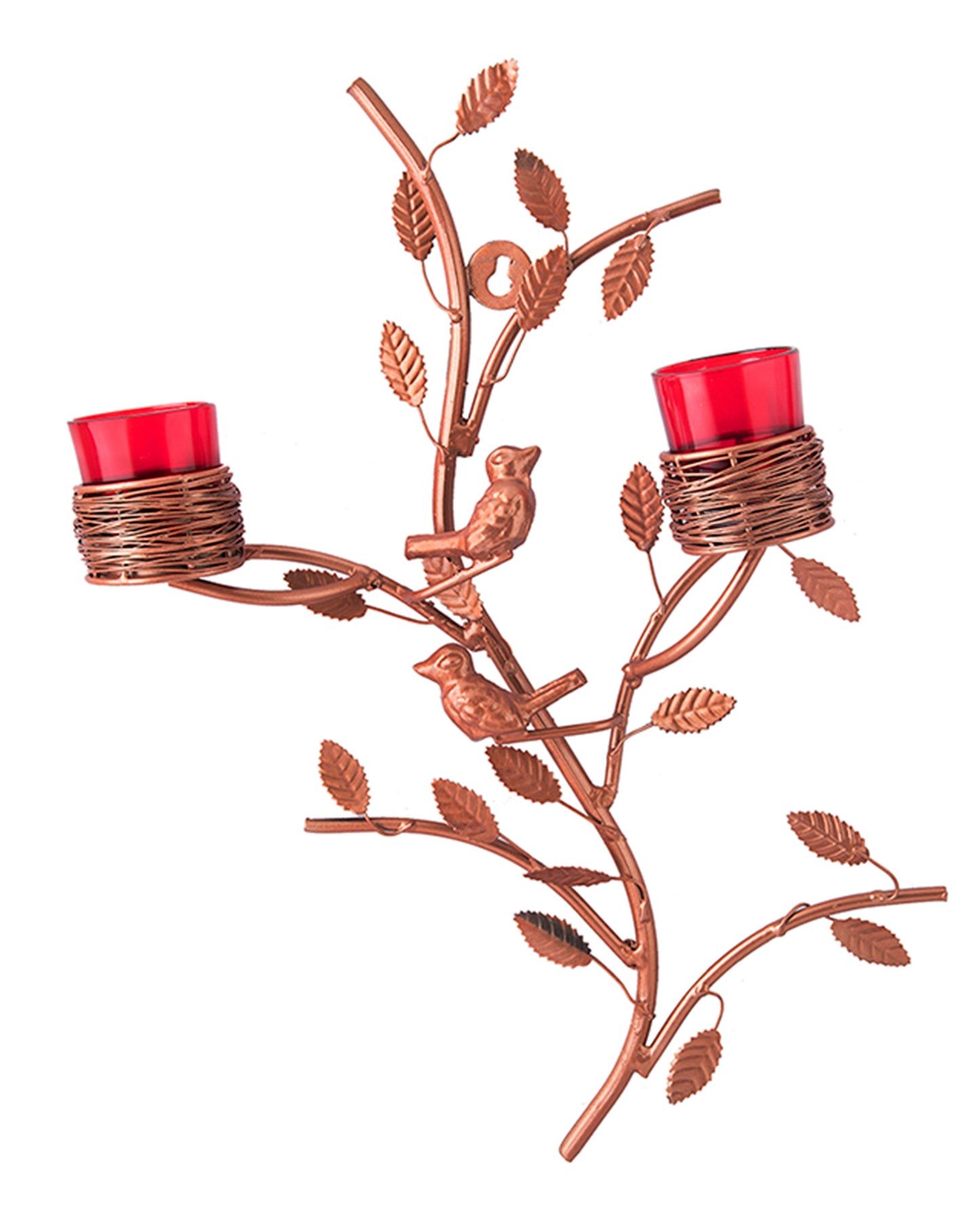 Copper Tree with Bird Nest Votive Stand , Wall Candle Holder and Tealight Candles, Rose Gold