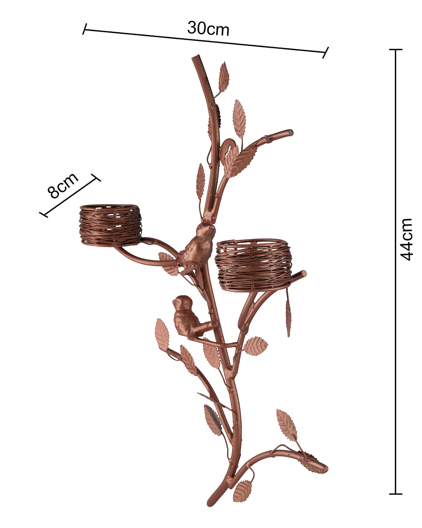 Copper Tree with Bird Nest Votive Stand , Wall Candle Holder and Tealight Candles, Rose Gold