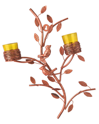Copper Tree with Bird Nest Votive Stand , Wall Candle Holder and Tealight Candles, Rose Gold