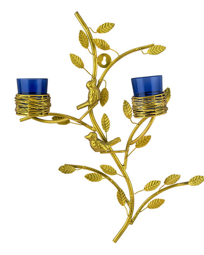 Golden Tree with Bird Nest Votive Stand Green, Wall Candle Holder and Tealight Candles
