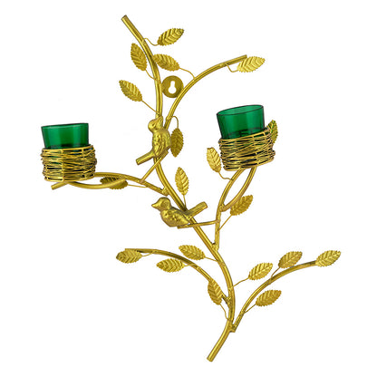 Golden Tree with Bird Nest Votive Stand Green, Wall Candle Holder and Tealight Candles
