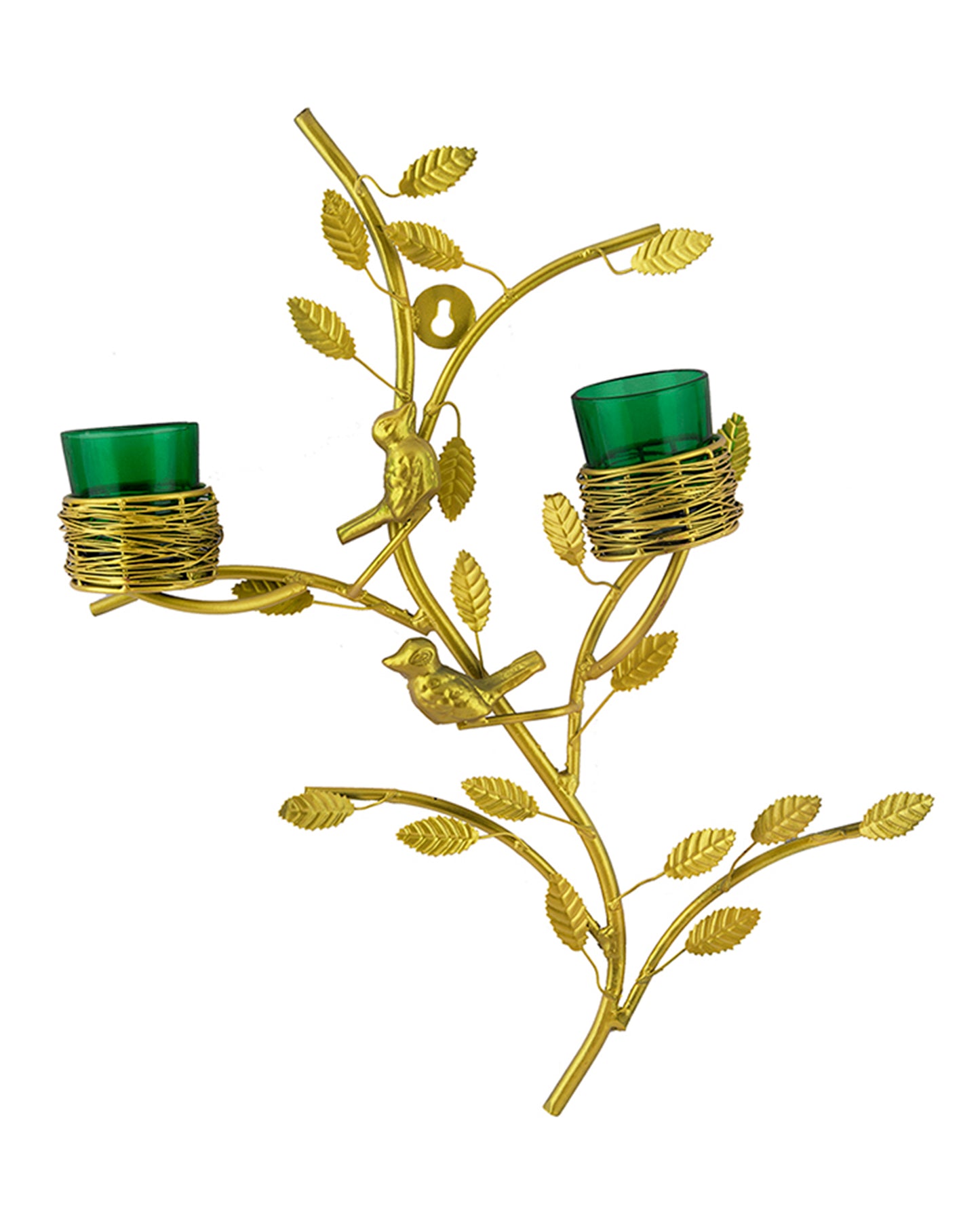 Golden Tree with Bird Nest Votive Stand Green, Wall Candle Holder and Tealight Candles