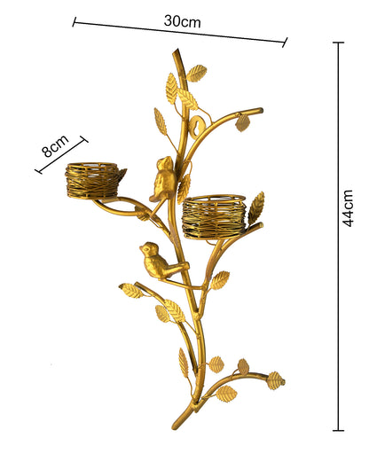 Golden Tree with Bird Nest Votive Stand Green, Wall Candle Holder and Tealight Candles
