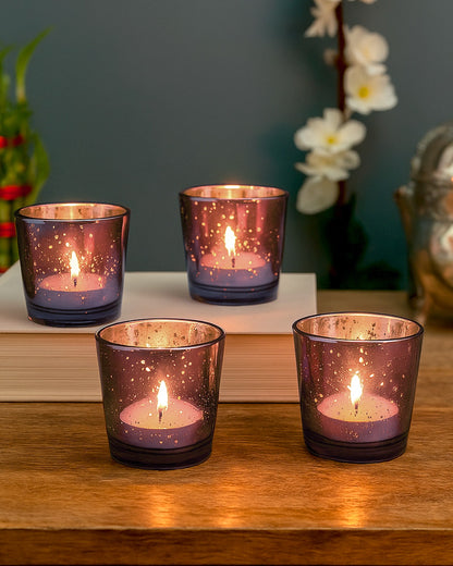 Mercury Silver T-light holder, Glass candle holder stand with free candles