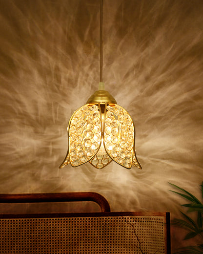 Crystal Pendant Light | Modern LED Ceiling Fixture | Chandelier Style | Warm White | Stylish Interior Lighting | Living Room, Bedroom, Dining Room Light | Contemporary Home Decor (Golden)