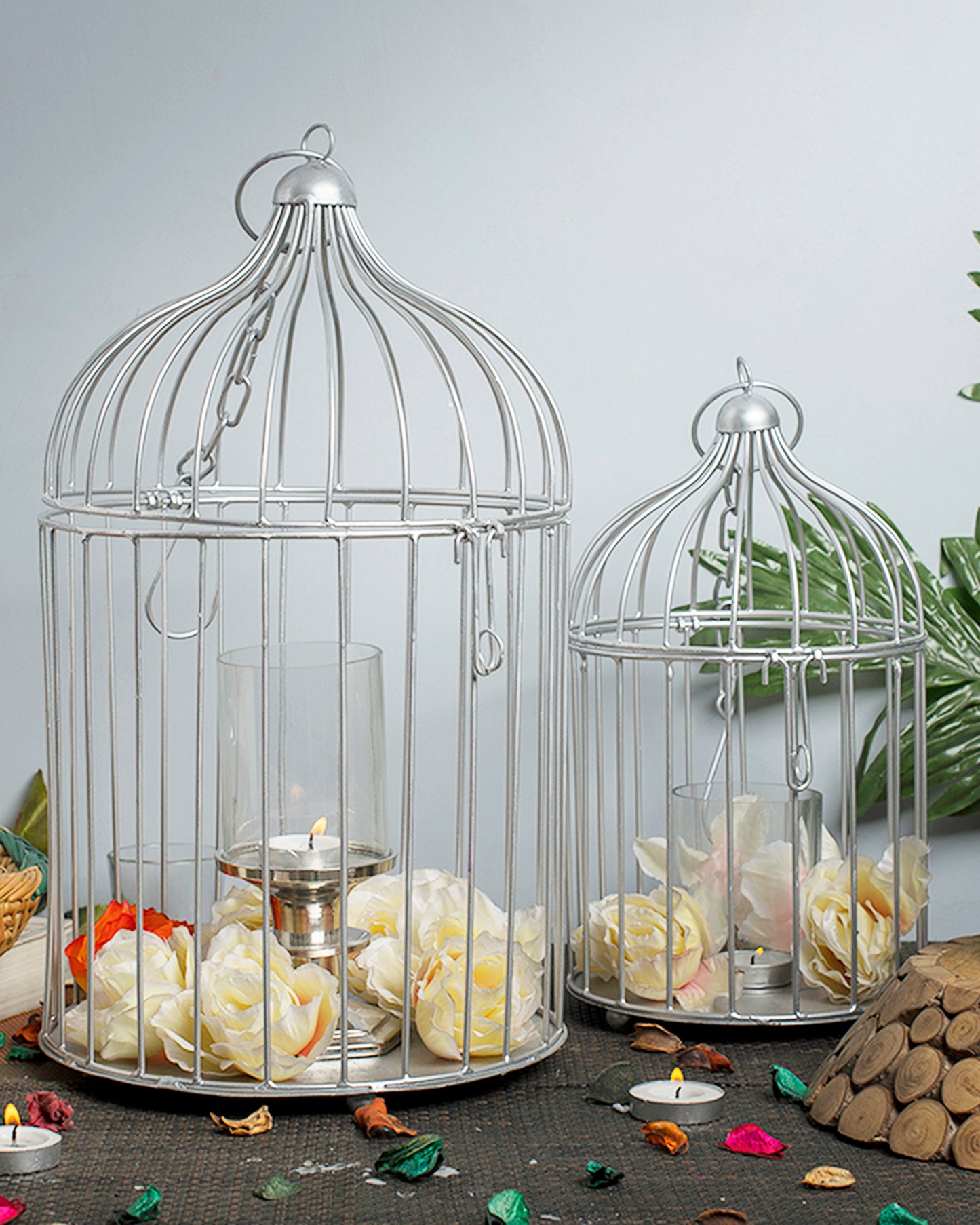 Homesake® Copper Bird Cage(Set of 2), with Hanging Chain, Home Décor, Living Room & Festive Use