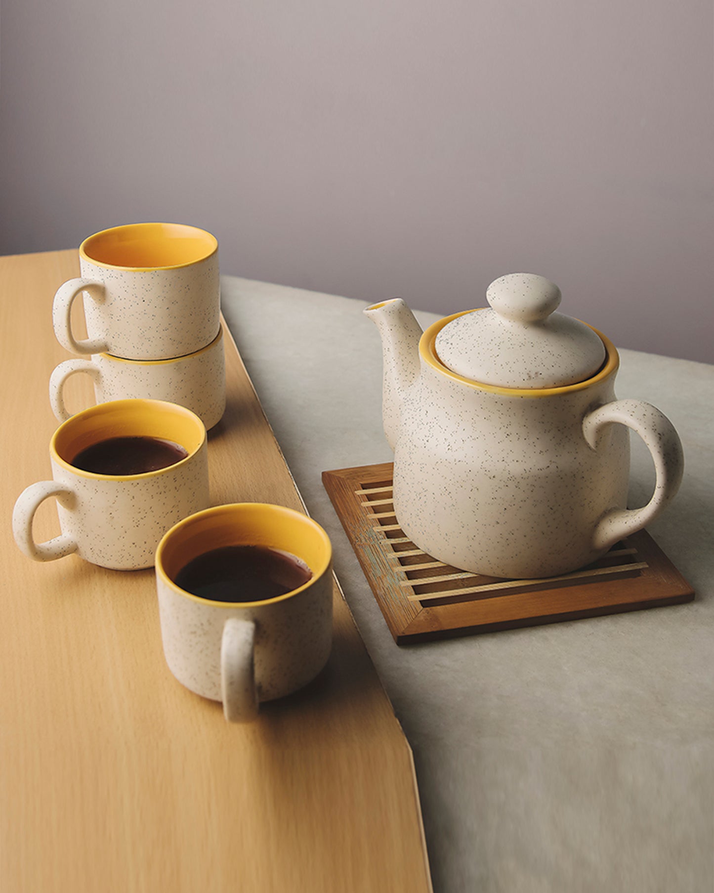 Ceramic Tea Pot and cups set, with matt marble finish