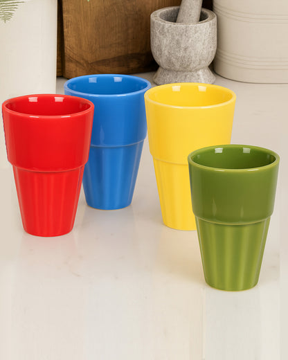 Homesake® Ceramic Antique Chai Tea Glasses Multicolour Vintage Stoneware, Cutting Chai Set with Holder Stand Tea Cups Coffee Mugs Tapri Chai Glass, Microwave & Dishwasher Safe - Set of 6