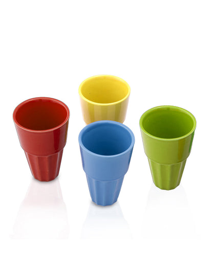 Homesake® Ceramic Antique Chai Tea Glasses Multicolour Vintage Stoneware, Cutting Chai Set with Holder Stand Tea Cups Coffee Mugs Tapri Chai Glass, Microwave & Dishwasher Safe - Set of 6