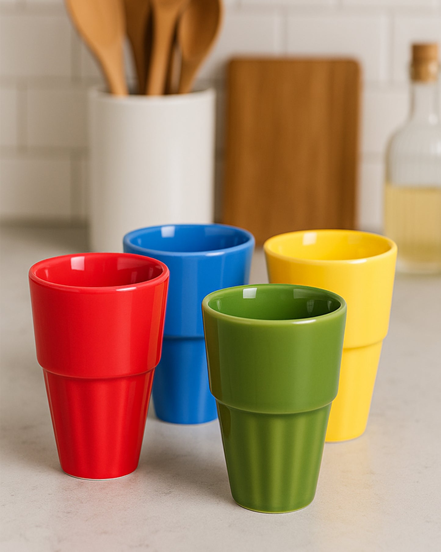 Homesake® Ceramic Antique Chai Tea Glasses Multicolour Vintage Stoneware, Cutting Chai Set with Holder Stand Tea Cups Coffee Mugs Tapri Chai Glass, Microwave & Dishwasher Safe - Set of 6