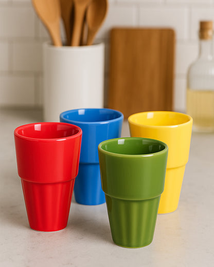 Homesake® Ceramic Antique Chai Tea Glasses Multicolour Vintage Stoneware, Cutting Chai Set with Holder Stand Tea Cups Coffee Mugs Tapri Chai Glass, Microwave & Dishwasher Safe - Set of 6