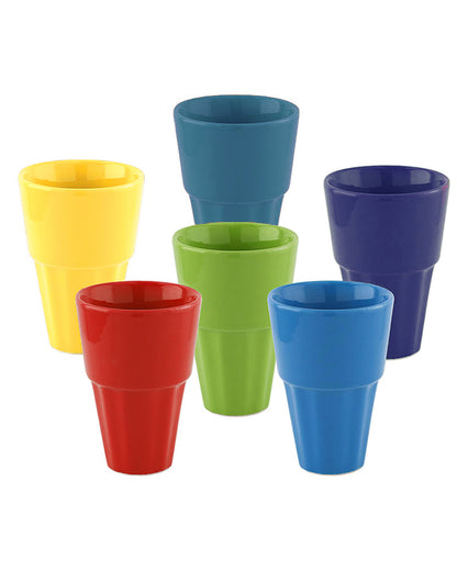 Homesake® Ceramic Antique Chai Tea Glasses Multicolour Vintage Stoneware, Cutting Chai Set with Holder Stand Tea Cups Coffee Mugs Tapri Chai Glass, Microwave & Dishwasher Safe - Set of 6