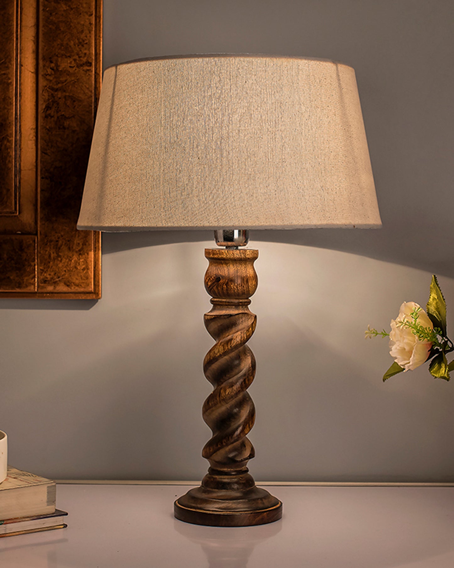 Classic Black Twister Table Lamp With Green Shade