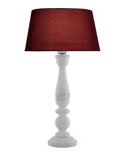 Floral Carved White Wood Table Lamp With Blue Shade