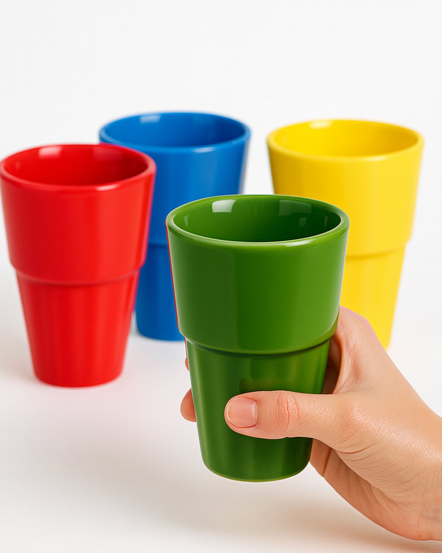 Homesake® Multicolour Ceramic Tea Glass Cup Set with Metal Holder Stand | 4-Piece cutting Chai Cups for Home Kitchen, Cafe, Hotel, Office | Microwave Safe Ceramic Cups Set , Coffee