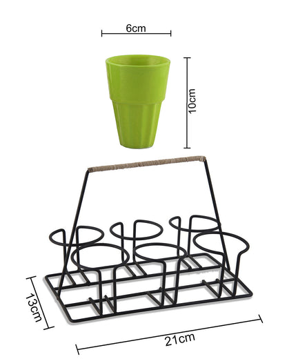 Homesake® Ceramic Antique Chai Tea Multicolour Glasses with stand, Cutting Chai Cups for Home Kitchen, Tea Cup Office, Microwave Safe Ceramic Cup Set for Coffee - Set of 6