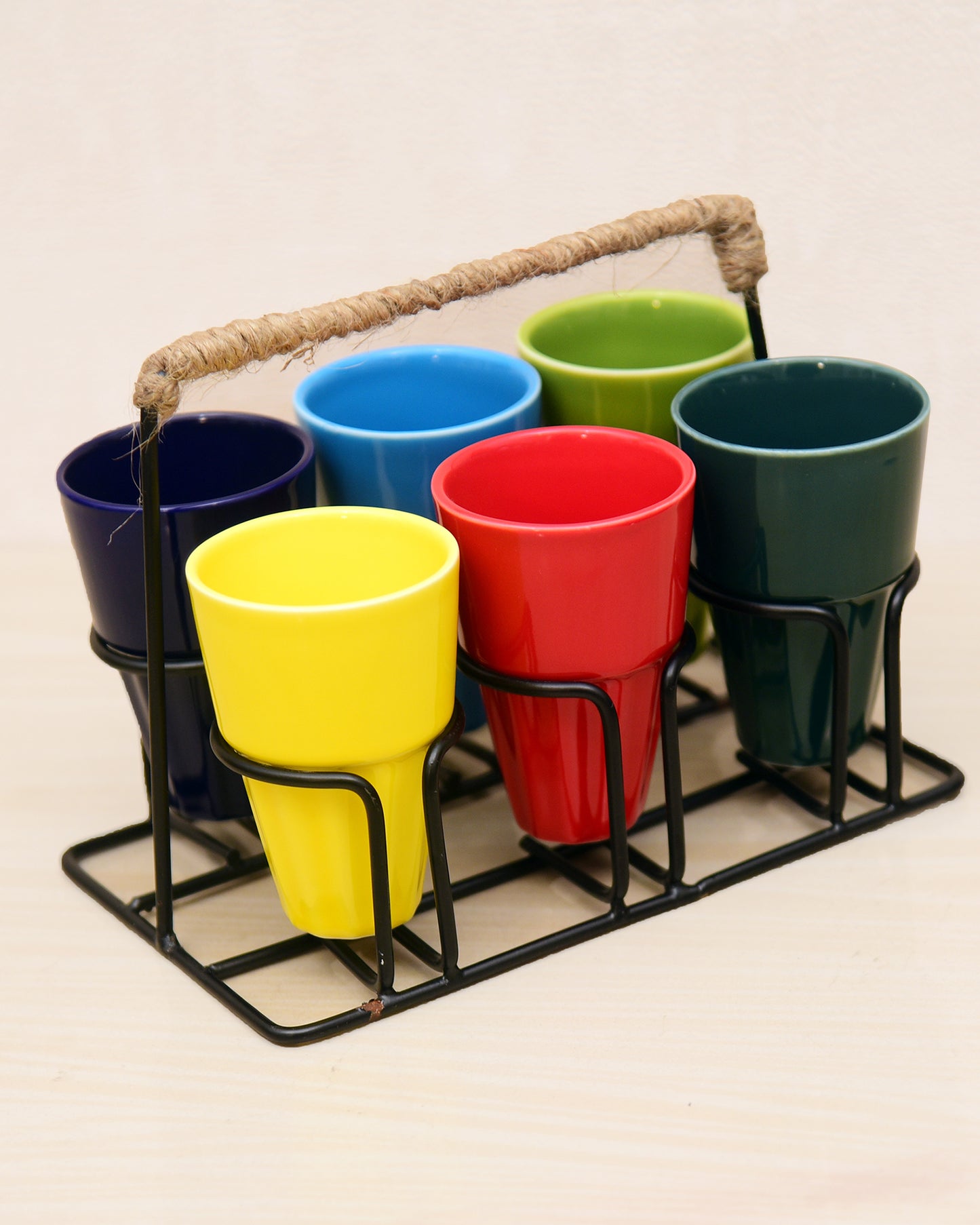 Homesake® Ceramic Antique Chai Tea Multicolour Glasses with stand, Cutting Chai Cups for Home Kitchen, Tea Cup Office, Microwave Safe Ceramic Cup Set for Coffee - Set of 6