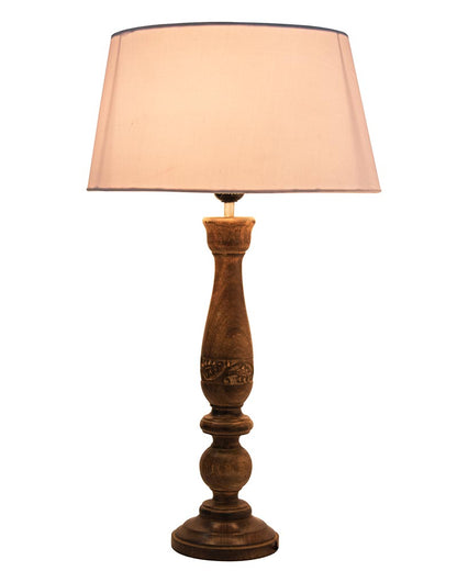 Floral Carved Black Wood Table Lamp With Drum Shade