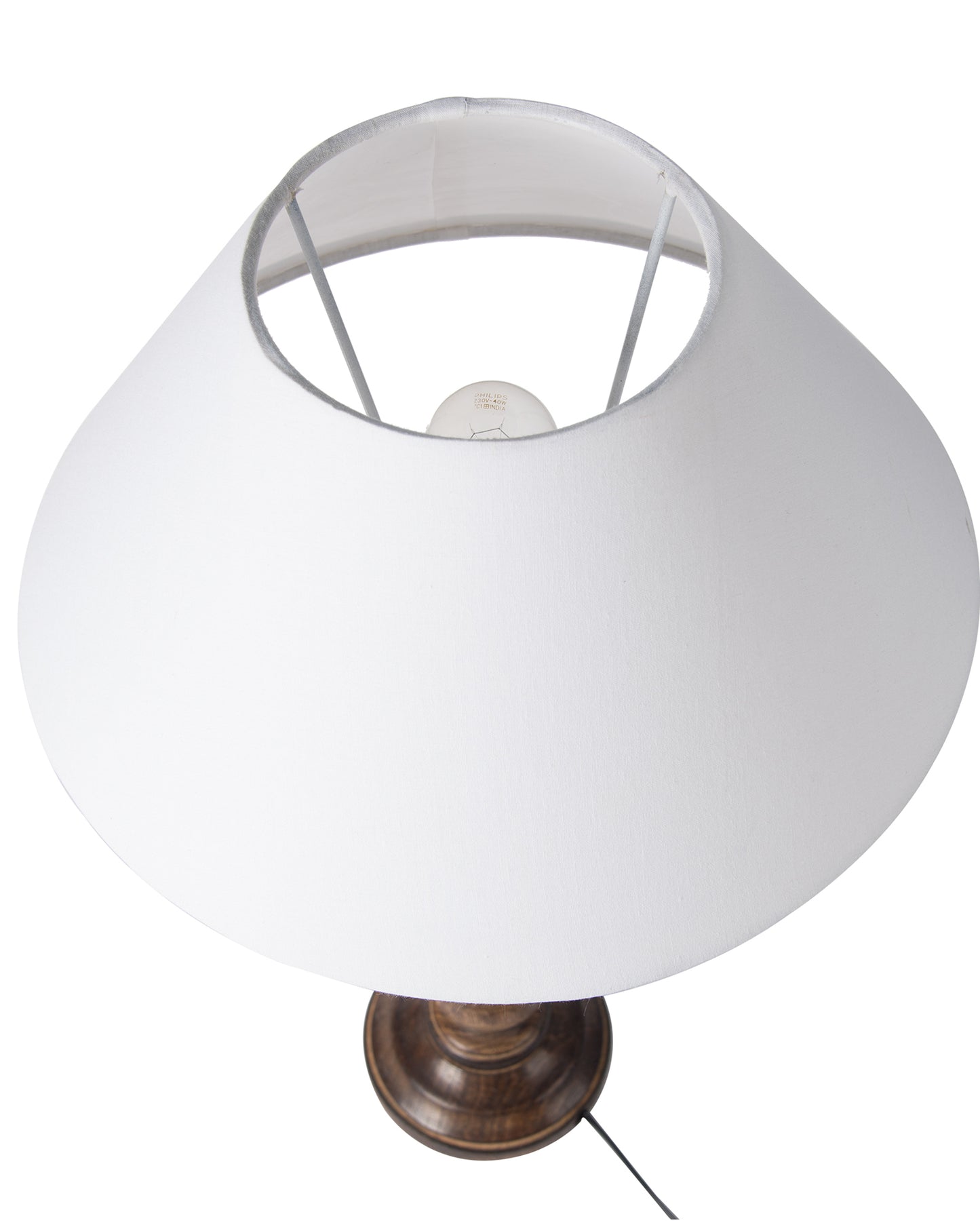 Floral Carved Black Wood Table Lamp With Drum Shade