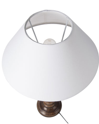 Floral Carved Black Wood Table Lamp With Drum Shade