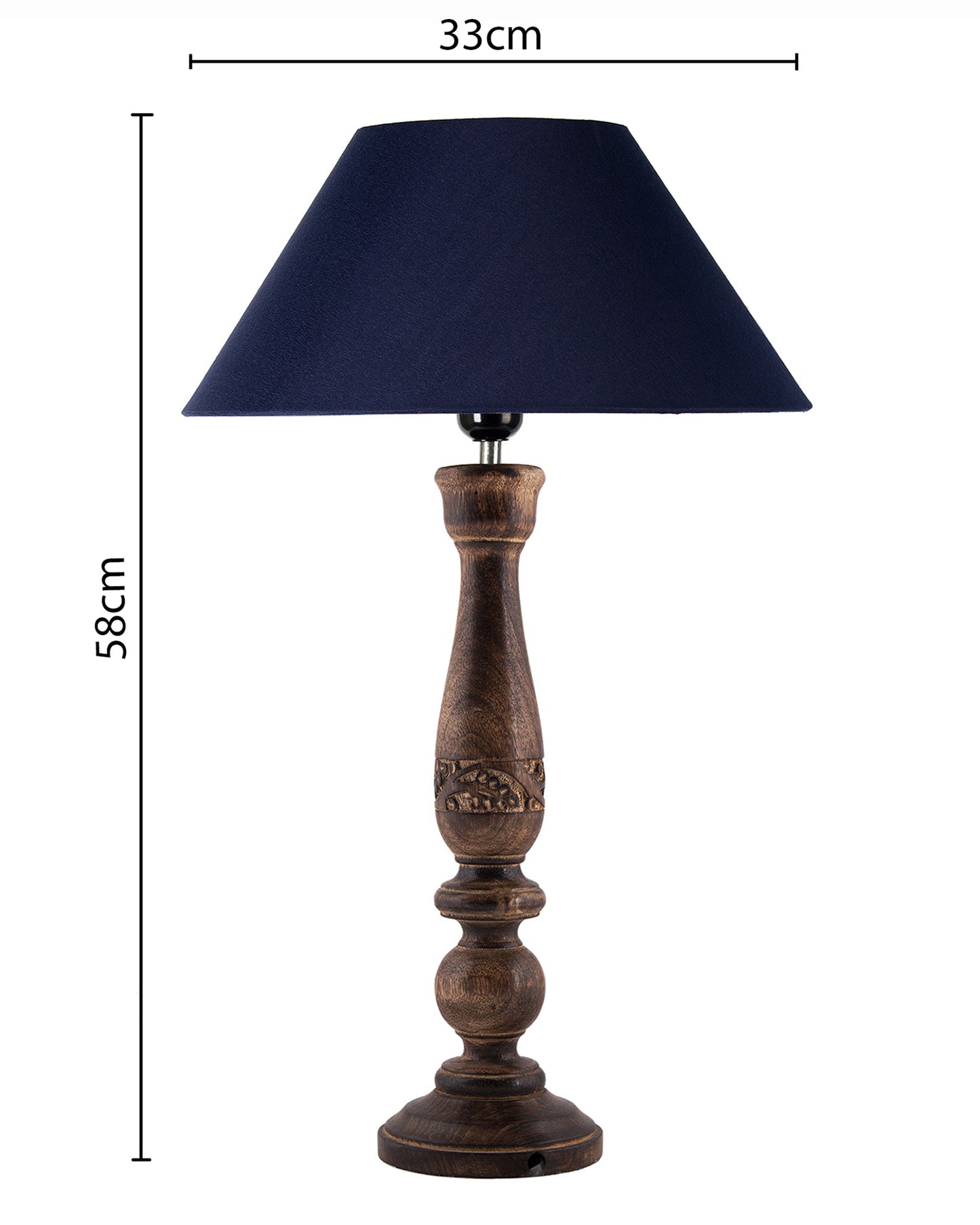 Floral Carved Black Wood Table Lamp With Drum Shade