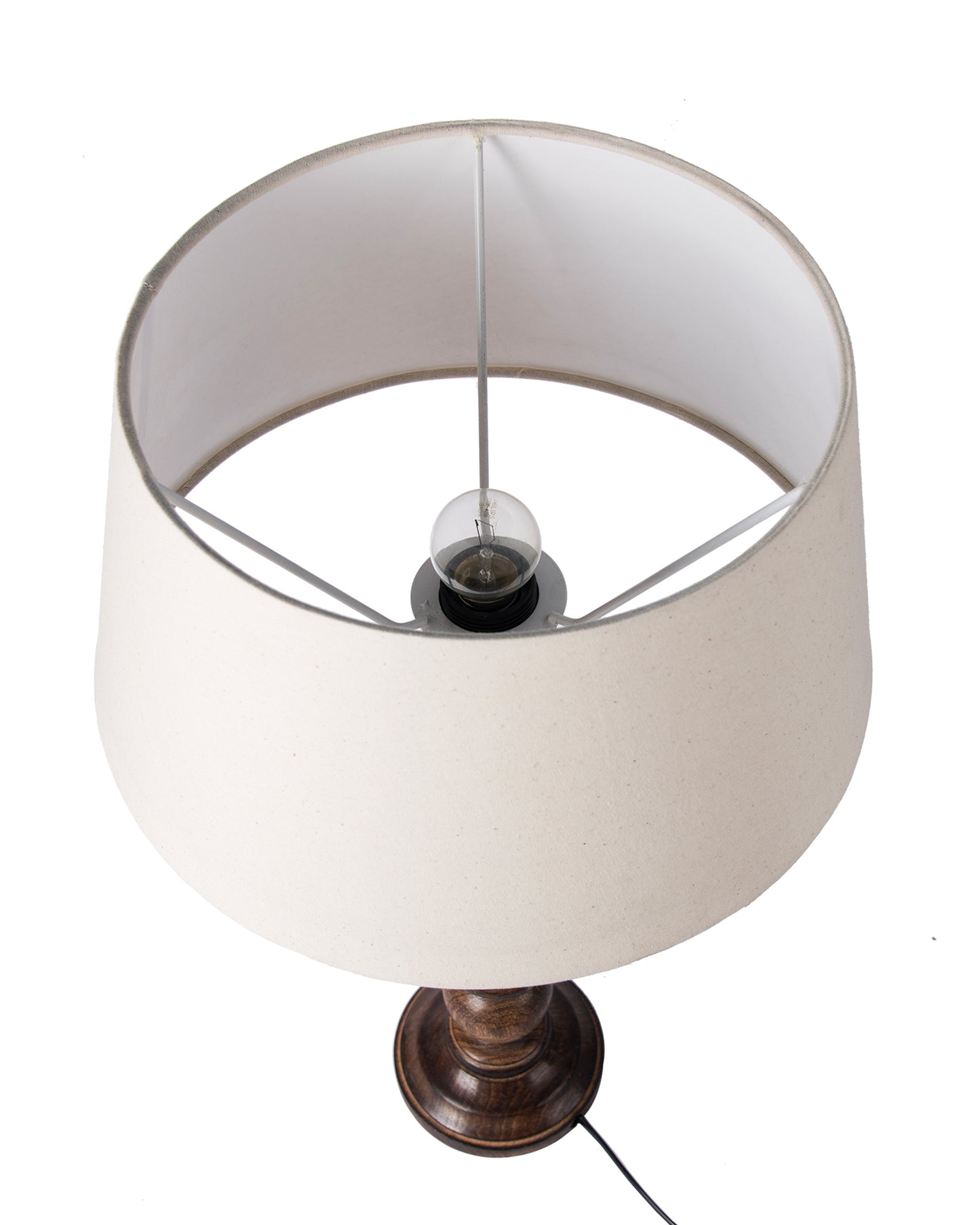 Floral Carved Black Wood Table Lamp With Drum Shade